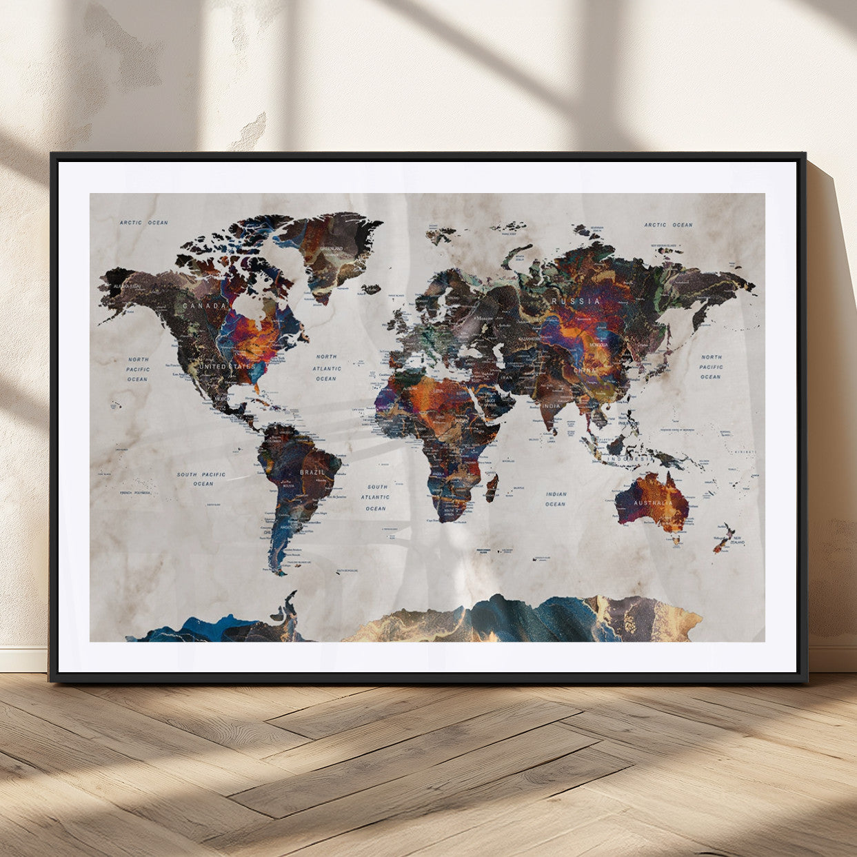 MGC-FP-36x24 - Push Pin World Map Canvas Print – Framed Wall Art for Couples to Track Their Travels – Anniversary