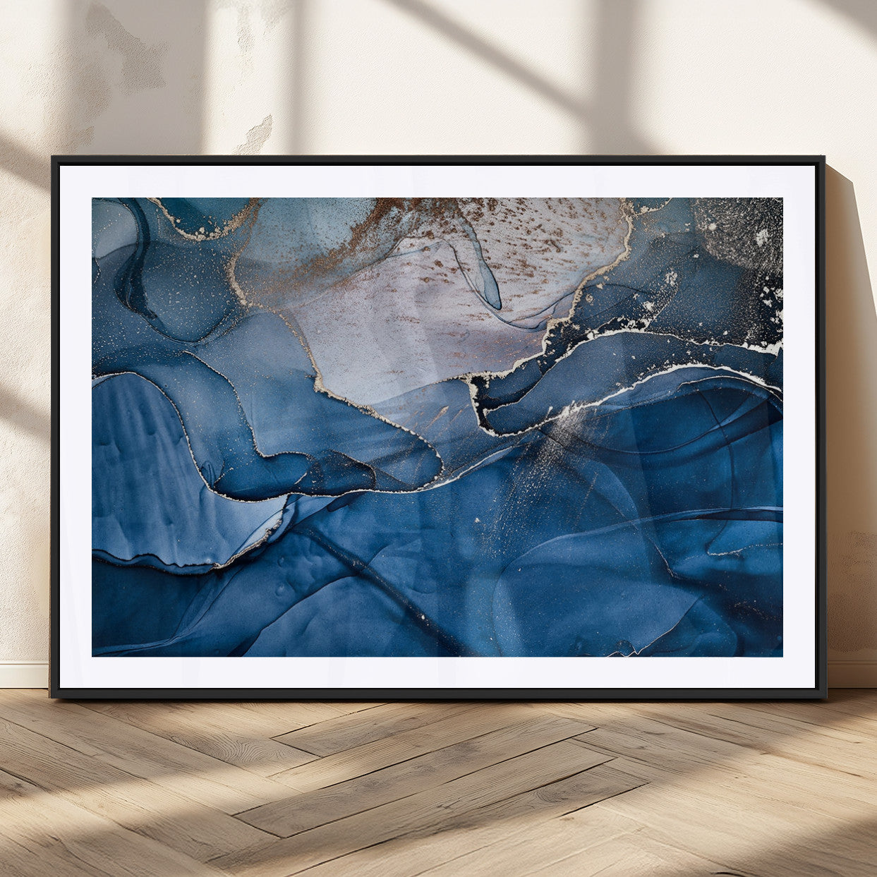 MGC-FP-36x24 - Navy Blue Canvas Art Abstract Print – Elegant Triptych Modern Art Print – Contemporary Decor for Living Room or Office – Ready to Hang