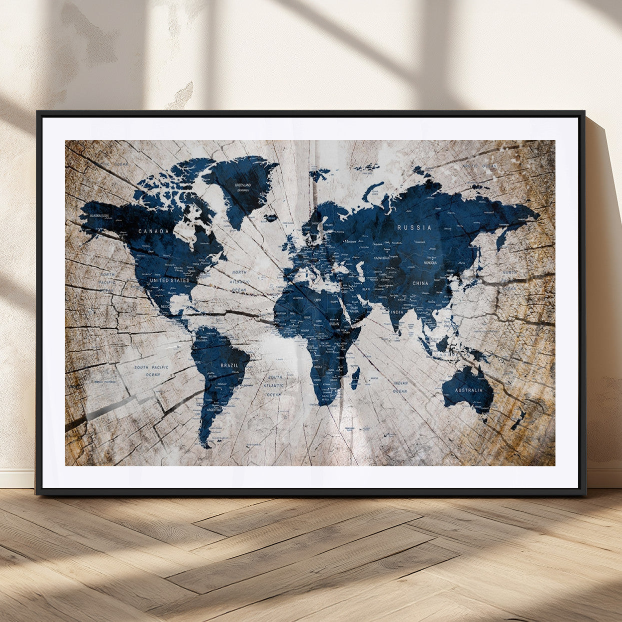MGC-FP-36x24 - Push Pin World Map Canvas Print – Framed Wall Art for Couples to Track Their Travels – Anniversary