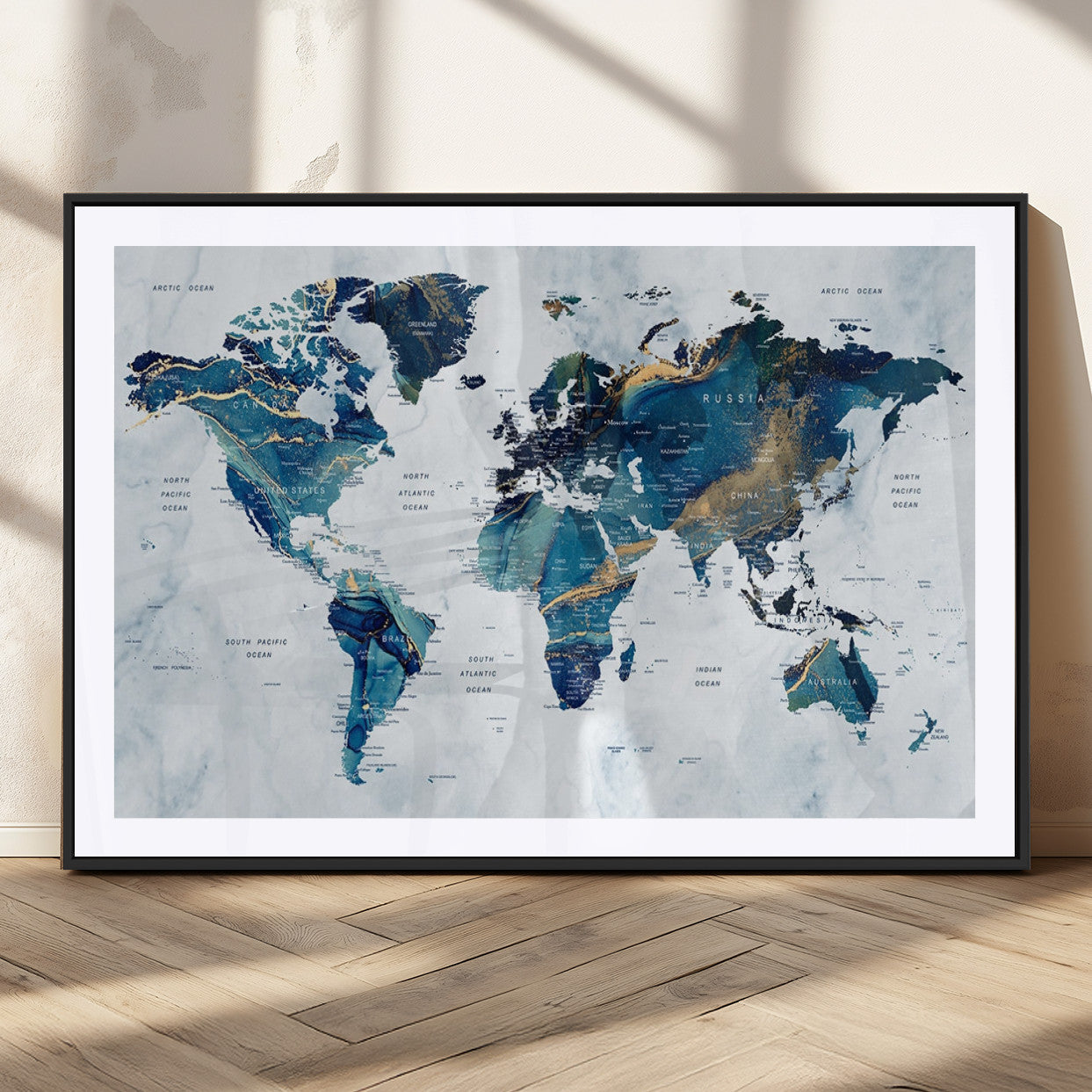 MGC-FP-36x24 - Push Pin World Map Canvas Print – Framed Wall Art for Couples to Track Their Travels – Anniversary