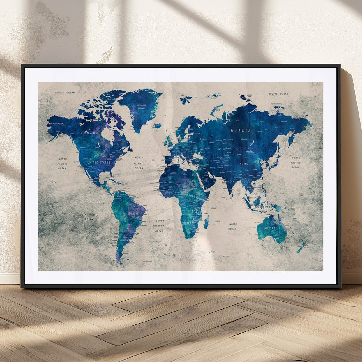 MGC-FP-36x24 - Push Pin World Map Canvas Print – Framed Wall Art for Couples to Track Their Travels – Anniversary