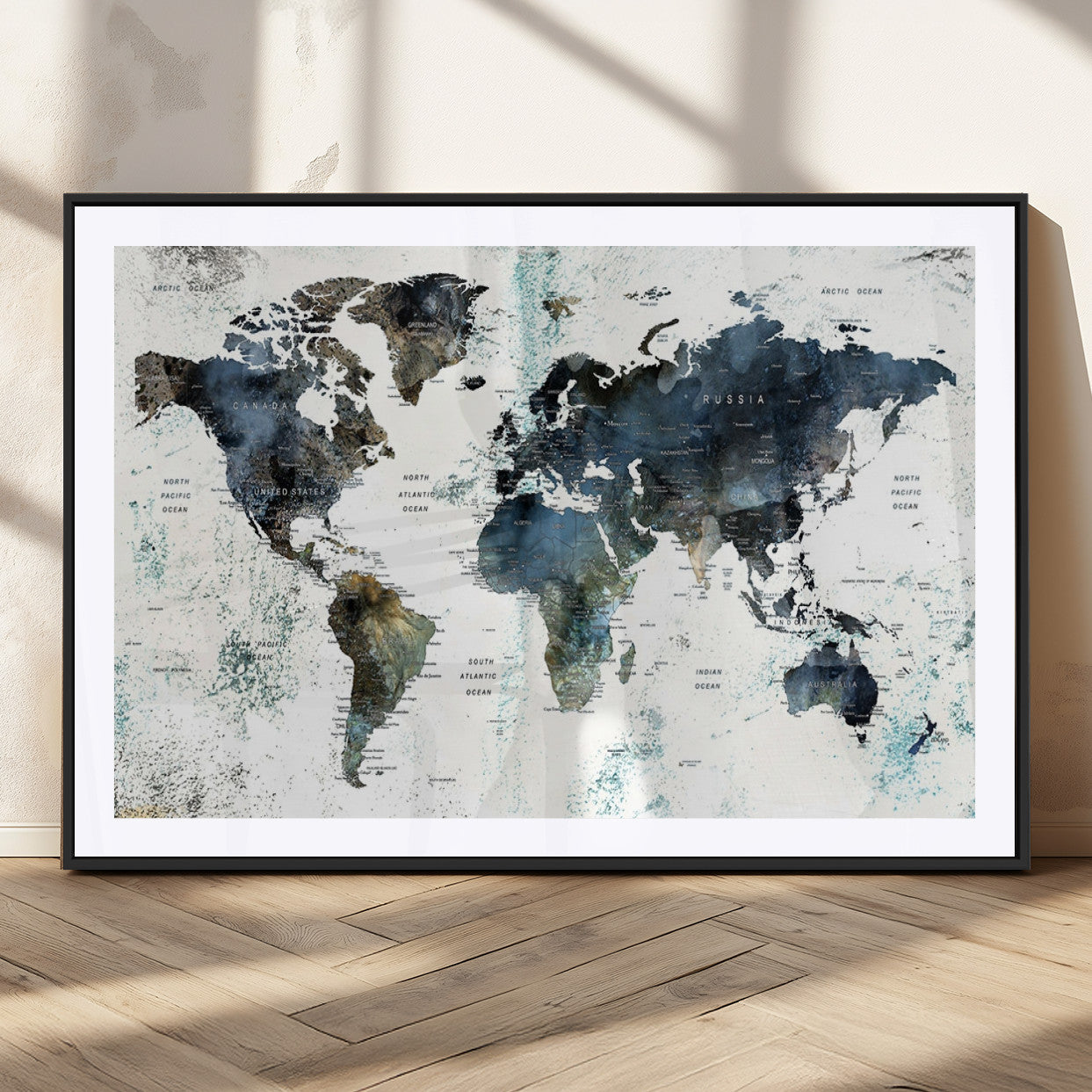 MGC-FP-36x24 - Push Pin World Map Canvas Print – Framed Wall Art for Couples to Track Their Travels – Anniversary