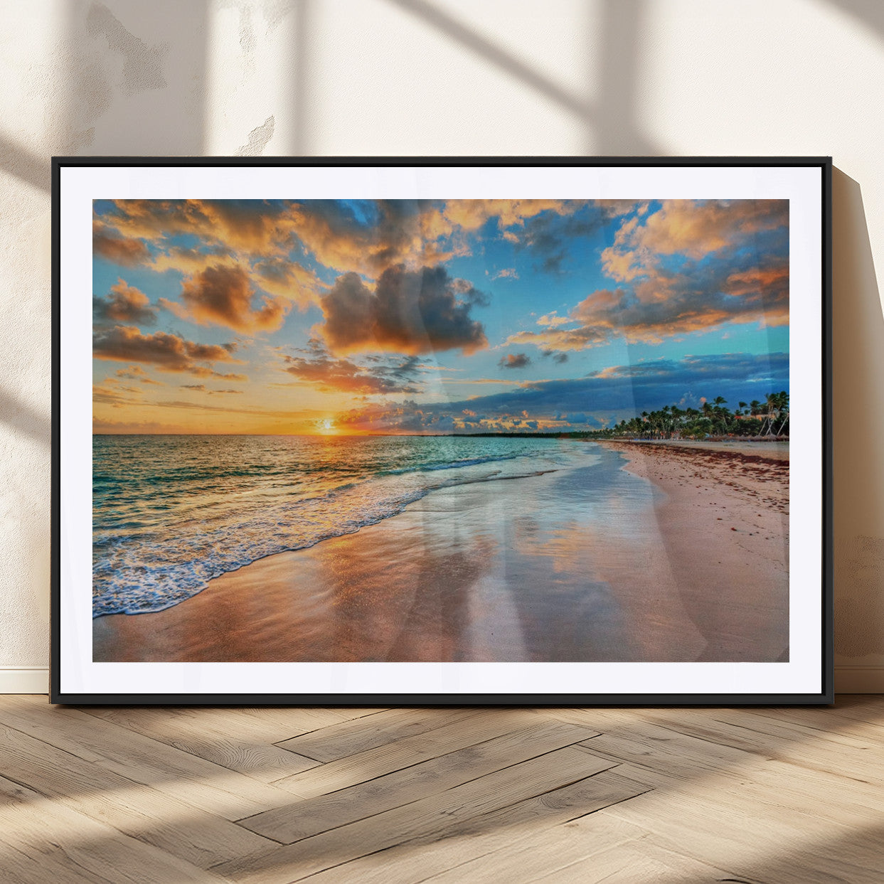 MGC-FP-36x24 - Sunset Beach Canvas Wall Art – Tropical Triptych Seascape Print – Coastal Ocean Decor for Living