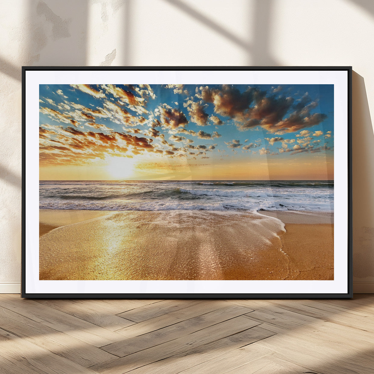 MGC-FP-36x24 - Golden Sunset Beach Print Canvas Wall Art, Giclee Canvas Print with Canon Print Quality, Triptych