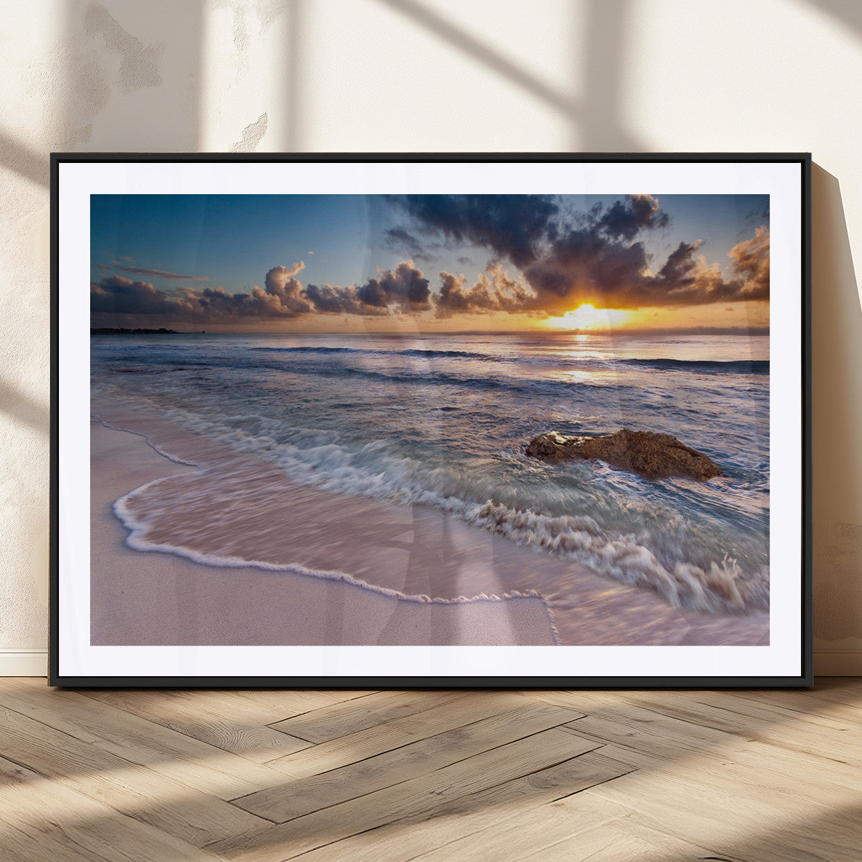 94906-MGC-FP-36x24_Black-Sea Ocean Sunset Beach Wall Art Canvas Print
