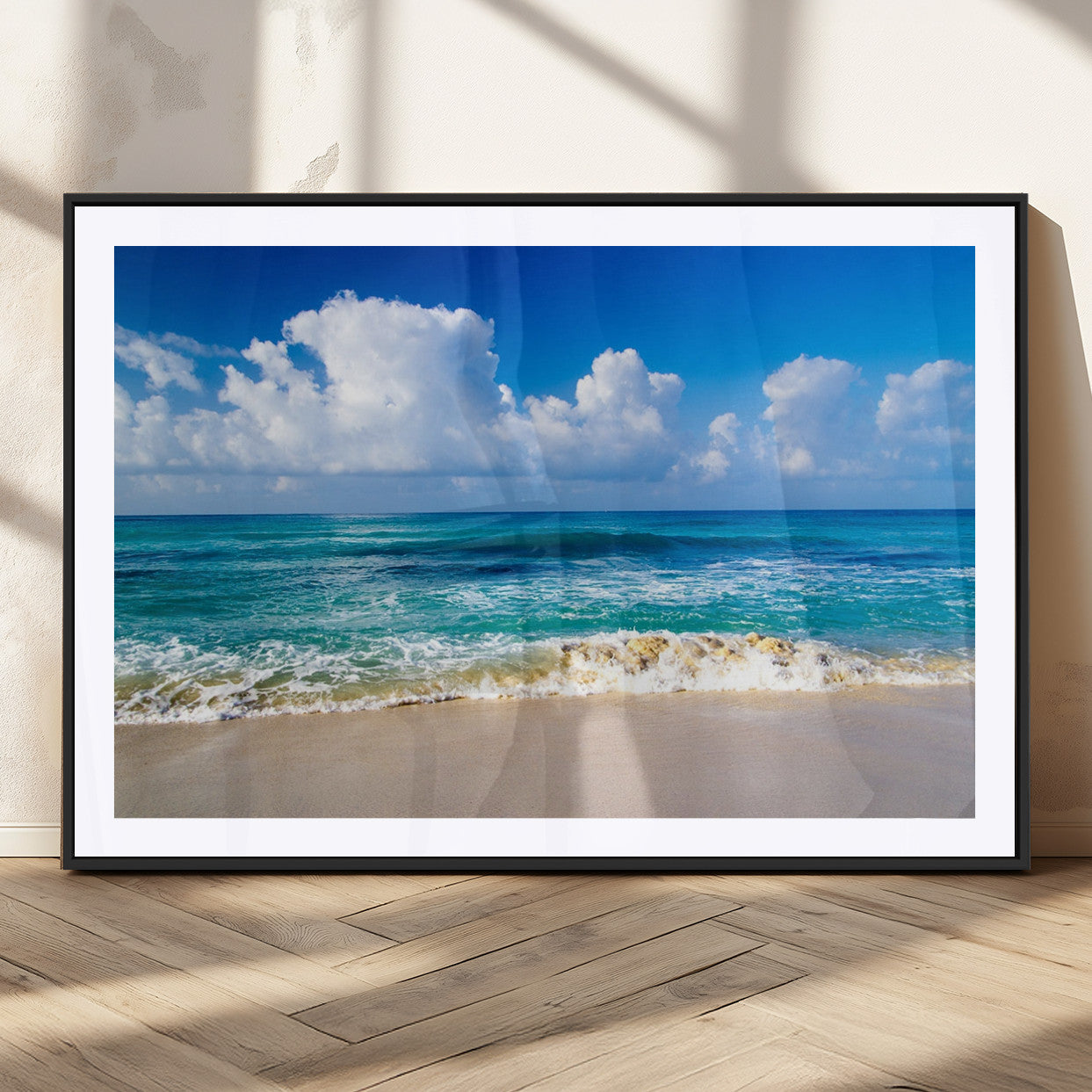 MGC-FP-36x24 - Tropical Beach 3-Panel Canvas Wall Art – Serene Ocean Waves and Blue Sky Wall Art Print
