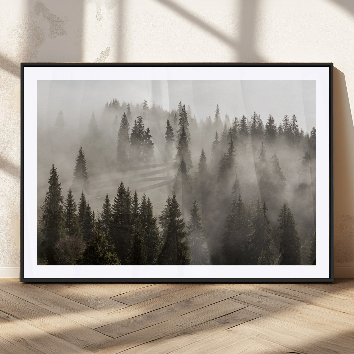 MGC-FP-36x24 - Foggy Mountain Wall Art | 3-Panel Foggy Forest and Mountain Landscape | Large Giclee Print for