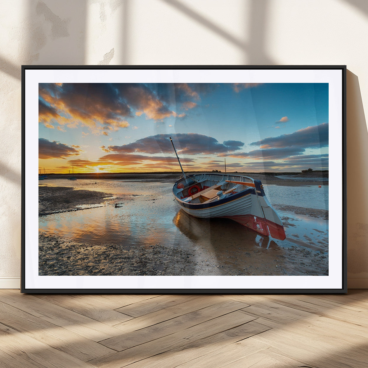 MGC-FP-36x24 - Small Boat At The Beach Sunset Wall Art, Boat Sunset Wall Art Canvas Print