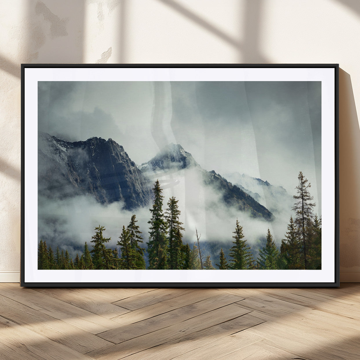 MGC-FP-36x24 - Mountain Mist Canvas Wall Art Print | 3-Panel Foggy Forest and Mountain Landscape | Large Giclee