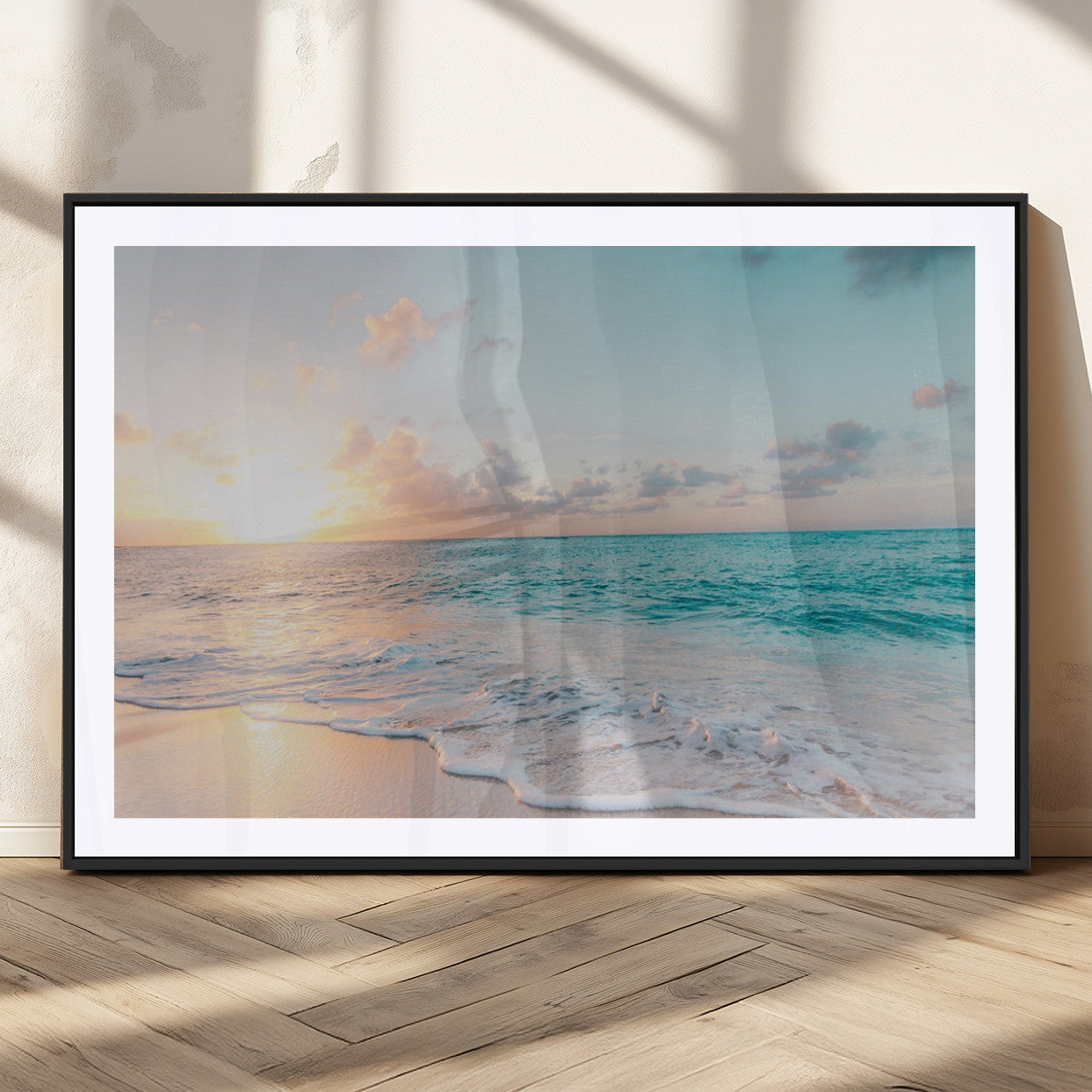 MGC-FP-36x24 - Tranquil Ocean Beach Sunset Canvas Wall Art | 3-Panel Coastal Decor