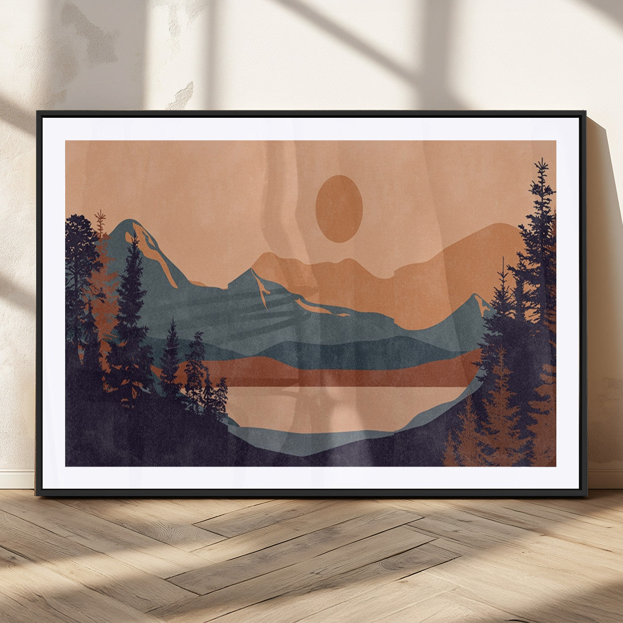 MGC-FP-36x24 - Modern Boho Sunset Canvas Print, Mountain Landscape Triptych – Giclée Canvas Art Print for Living
