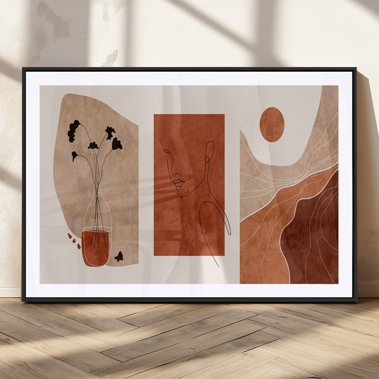 MGC-FP-36x24 - Boho Sunset Mountain Canvas Print, Modern Boho Sunset Mountain Landscape Triptych – Giclée Canvas