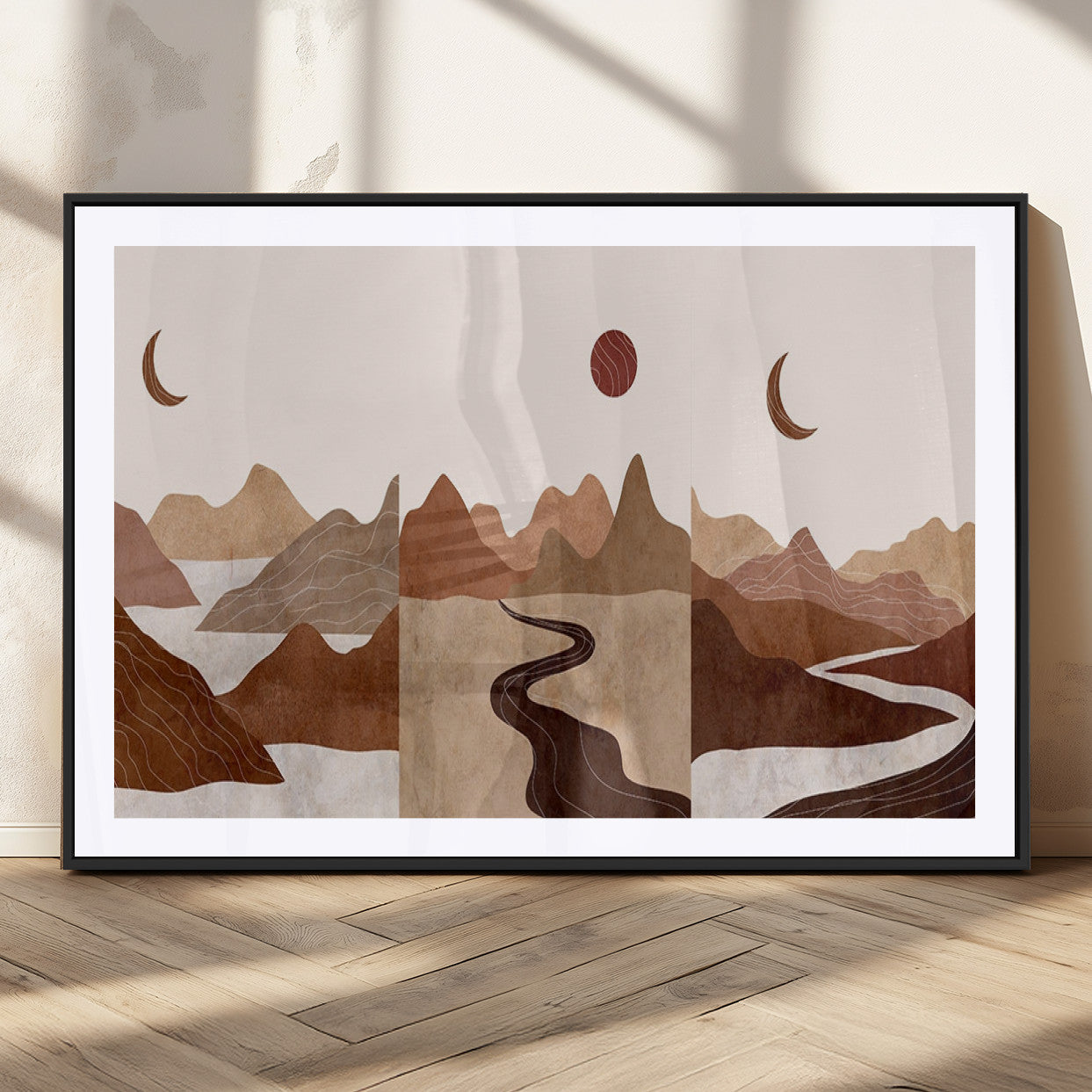MGC-FP-36x24 - Boho Wall Art Canvas Print Set Mid-Century Prints Bohemian Wall Artwork Prints Boho Neutral