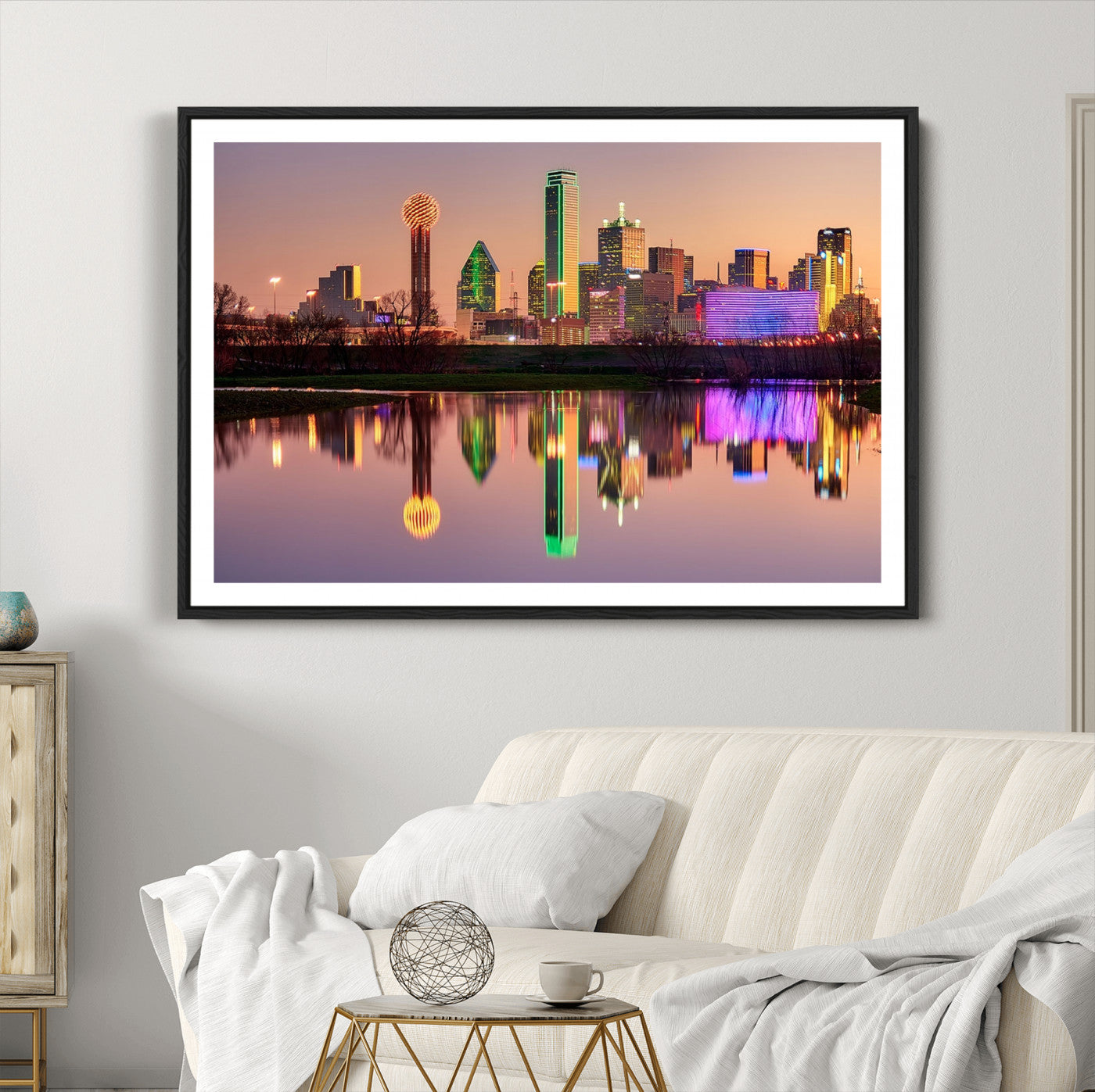 73925-MGC-FP-36x24_Black-Colorful Dallas City Lights Night Skyline Wall Art Print Dallas Cityscape Canvas Print Dallas