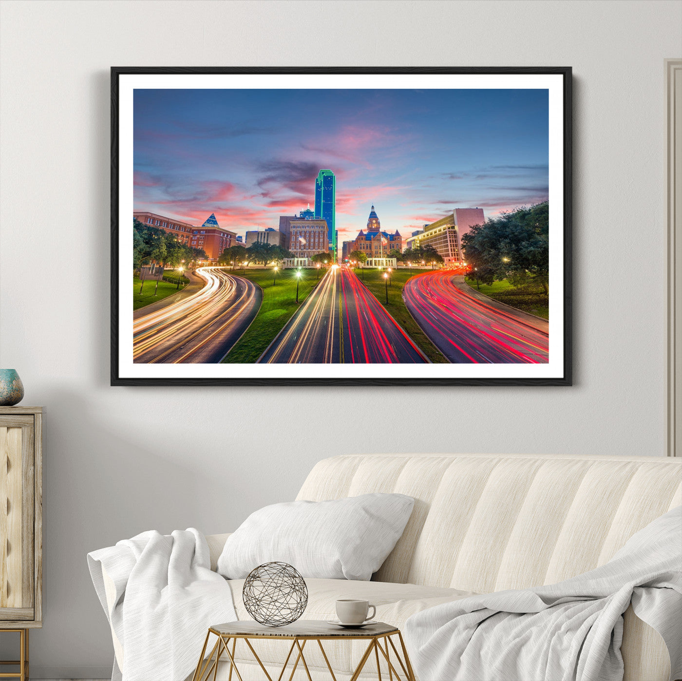 33960-MGC-FP-36x24_Black-Dallas City Lights Large Wall Art Dallas Cityscape Canvas Print Framed Living Room Decor