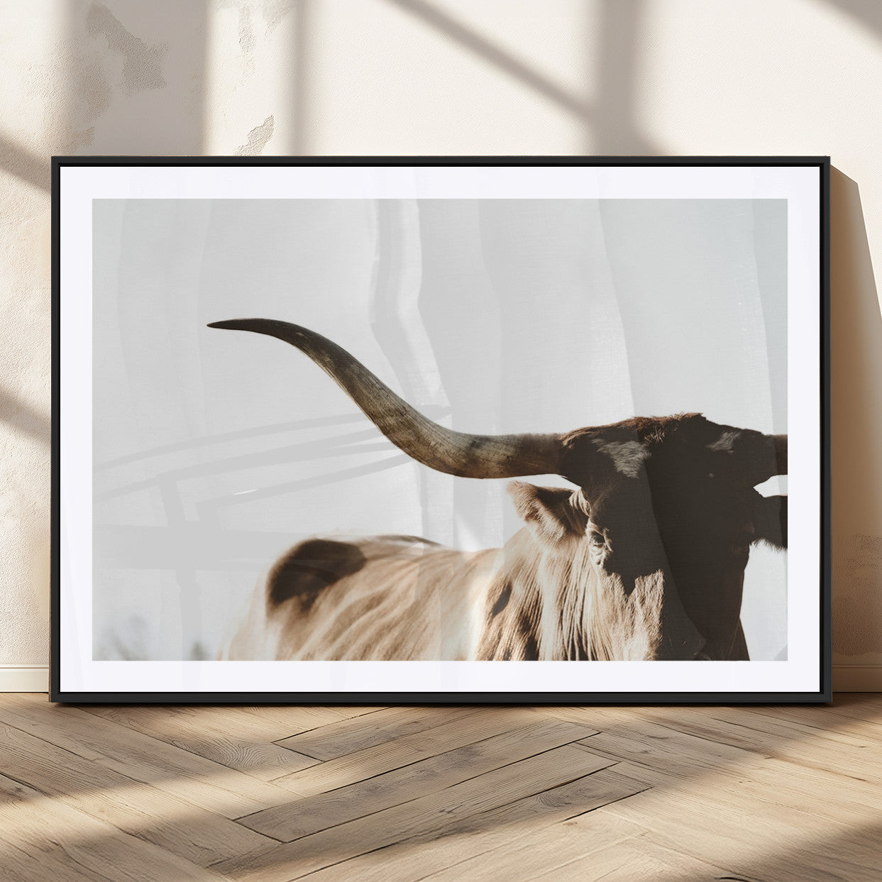 MGC-FP-36x24 - Texas Longhorn Wall Art Canvas Print | 3-Panel Large Longhorn Canvas Print for Living Room, Framed