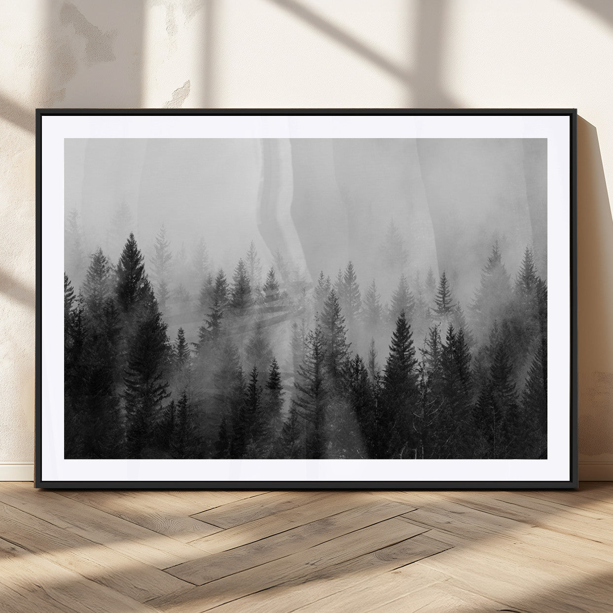 MGC-FP-36x24 - Fogy Forest Canvas Wall Art Print - Mountain Wall Art with Pine Trees and Misty Forest Canvas Print