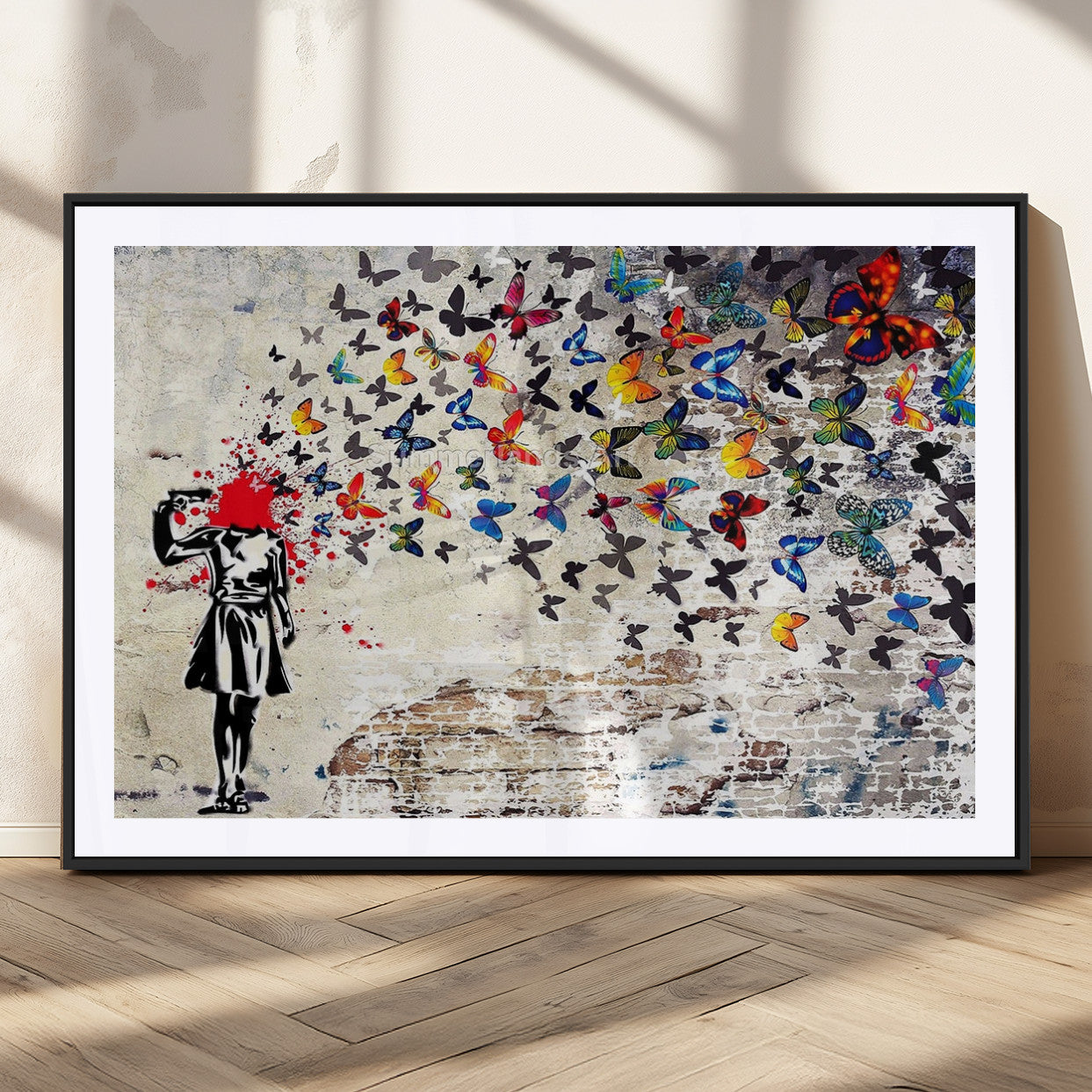 MGC-FP-36x24 - Banksy Art Butterfly Girl Explosion Canvas Art – Vibrant Urban Graffiti for Modern Interiors - Ready