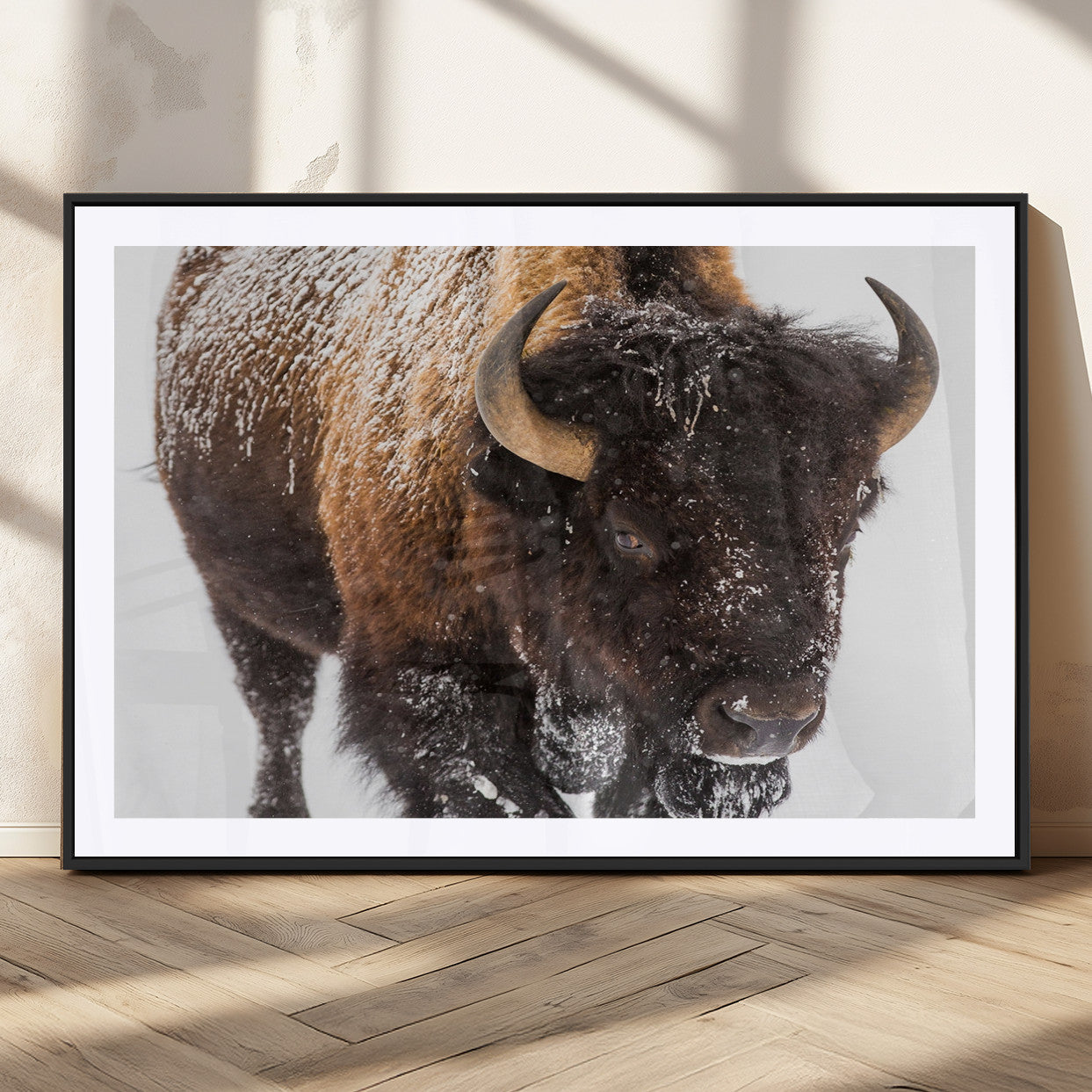 MGC-FP-36x24 - Bison Wall Art Canvas Print For Farmhouse, Wild Animal Wall Art, Framed Wild Bison Wall Art