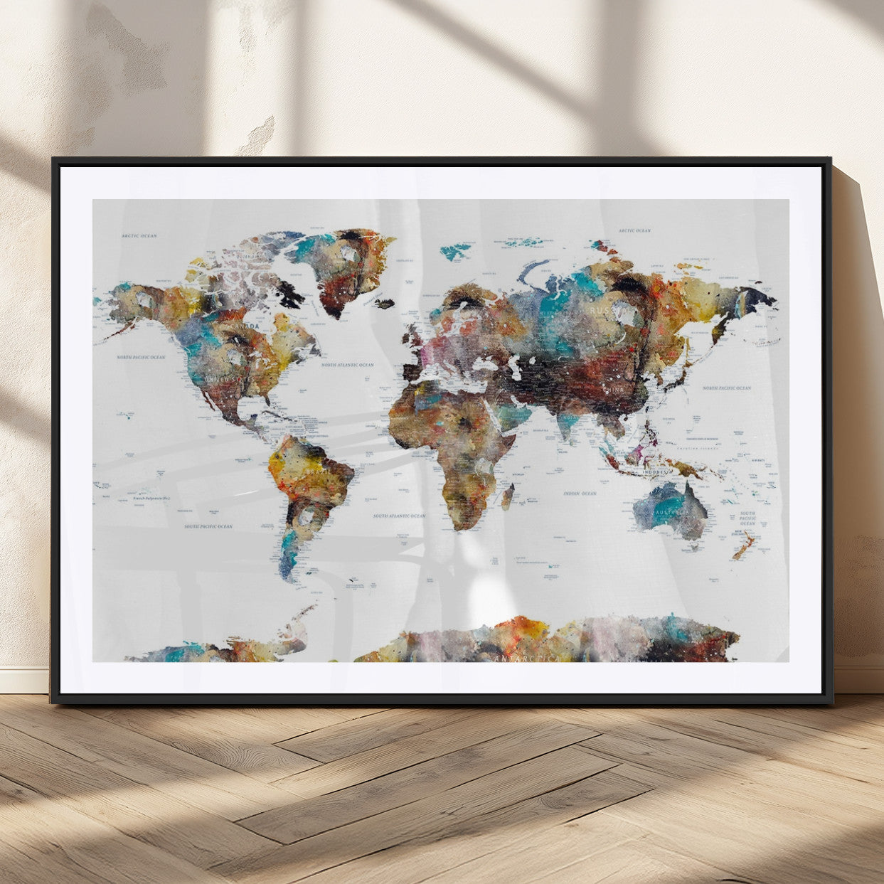 MGC-FP-36x24 - Push Pin World Map Canvas Print – Framed Wall Art for Couples to Track Their Travels – Anniversary