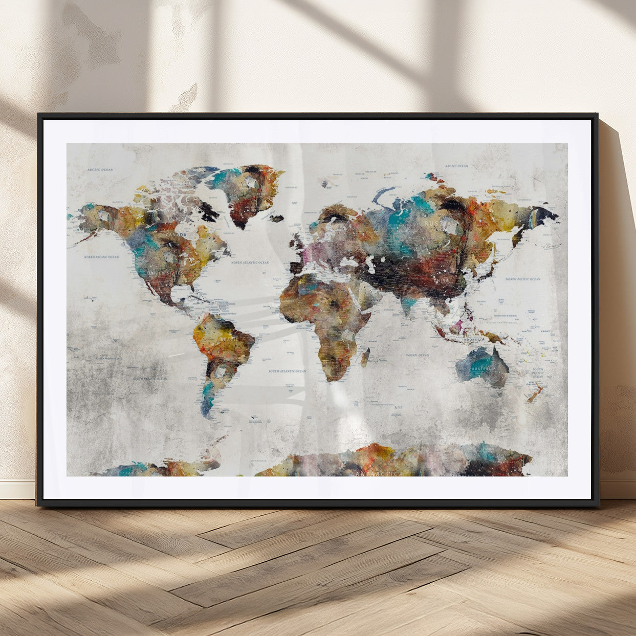 MGC-FP-36x24 - Push Pin World Map Canvas Print – Framed Wall Art for Couples to Track Their Travels – Anniversary