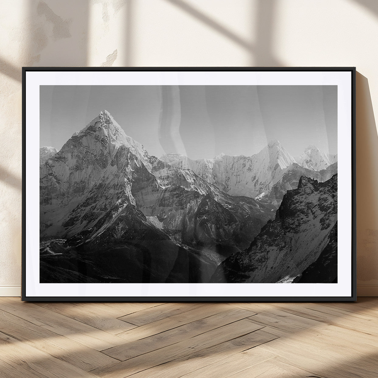 MGC-FP-36x24 - Everest Himalaya Mountain Peaks Black & White Triptych Canvas Art – Mountain Wall Decor, Everest