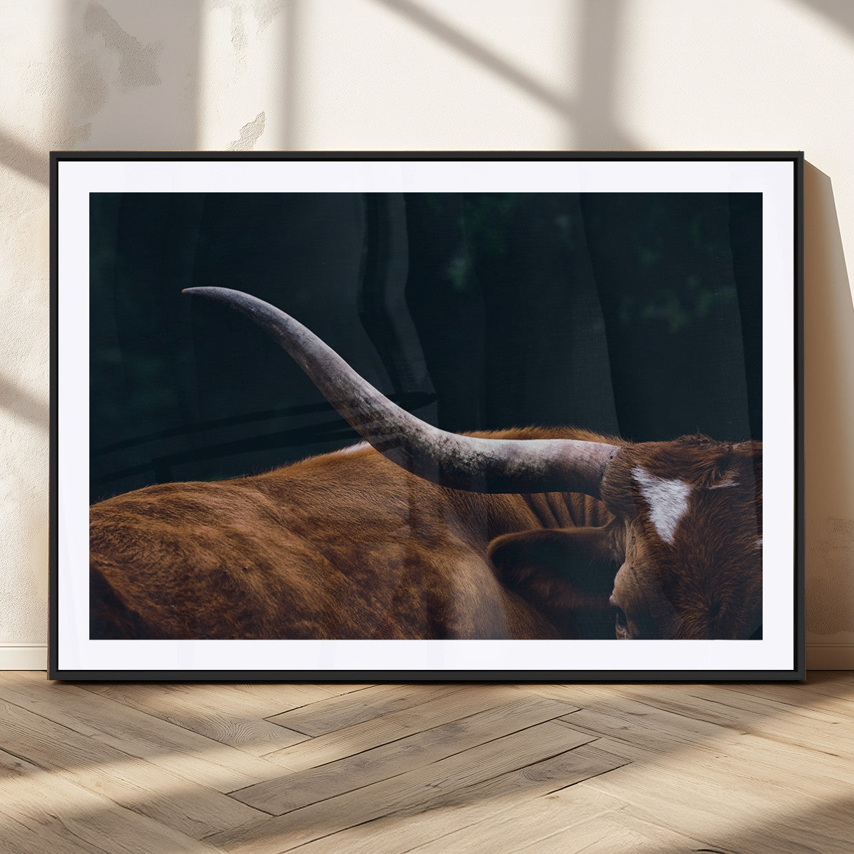 MGC-FP-36x24 - Texas Longhorn Bull Wall Art Canvas Print - Large Framed Canvas Wall Art, Farmhouse Cabin Wall
