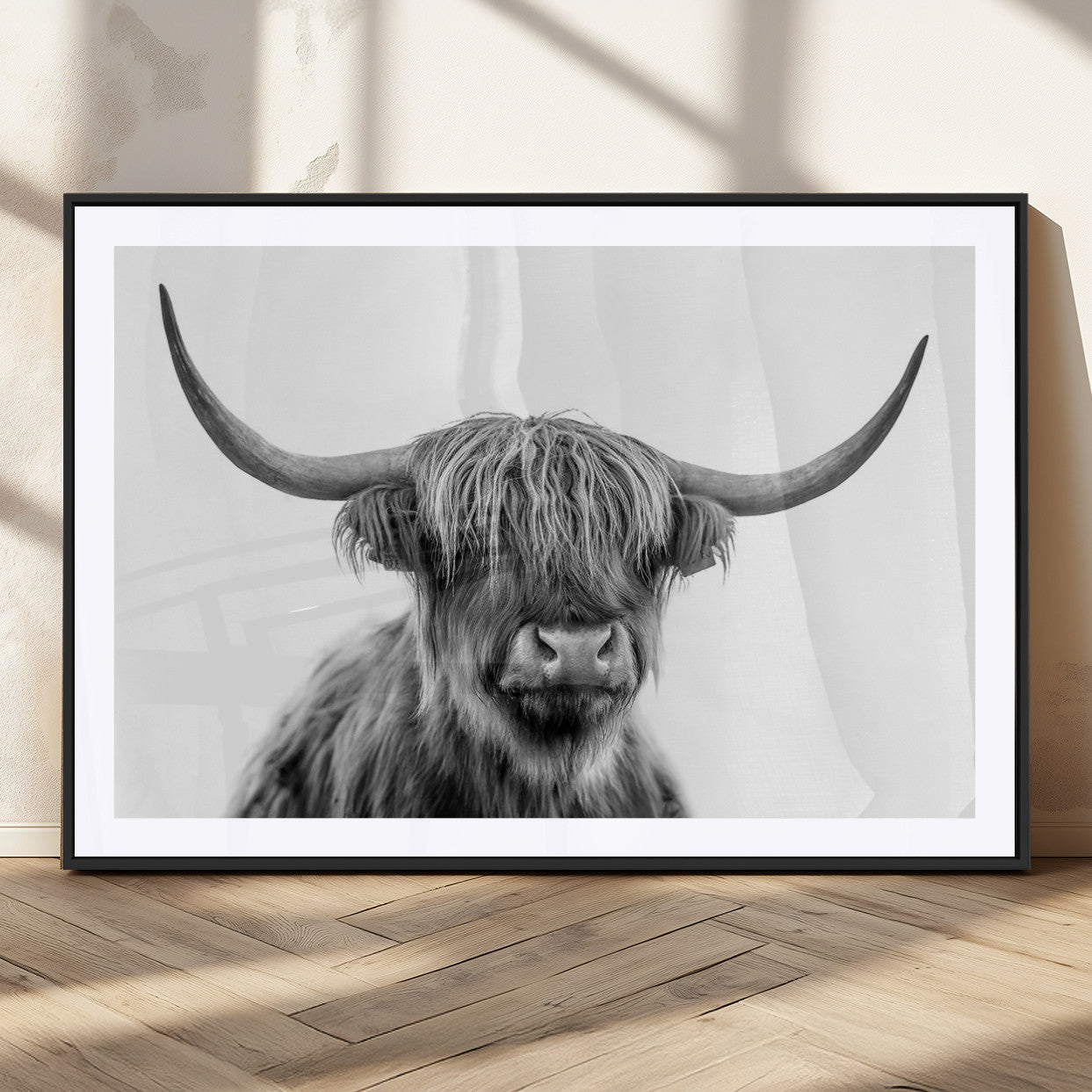 MGC-FP-36x24 - Scottish Highland Cow Cattle Art Print Wall Art Canvas Print for Farmhouse Decor, Framed Scottish
