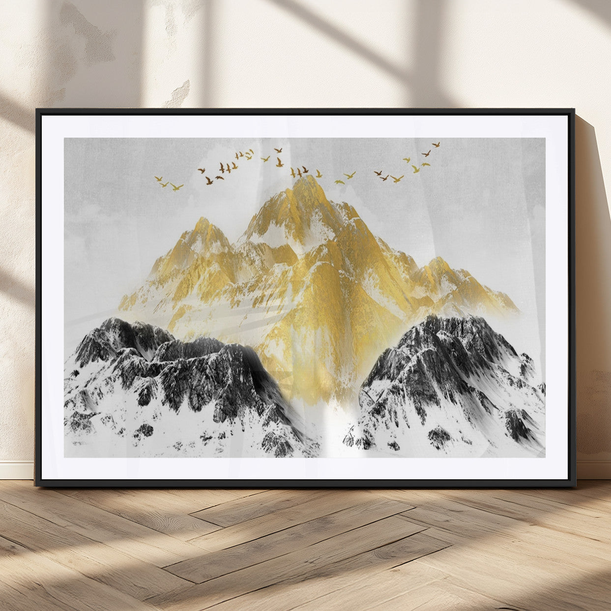 -Golden Mountain Triptych Wall Art Canvas Print, Modern Giclee Canvas Print, Nature Landscape Decor