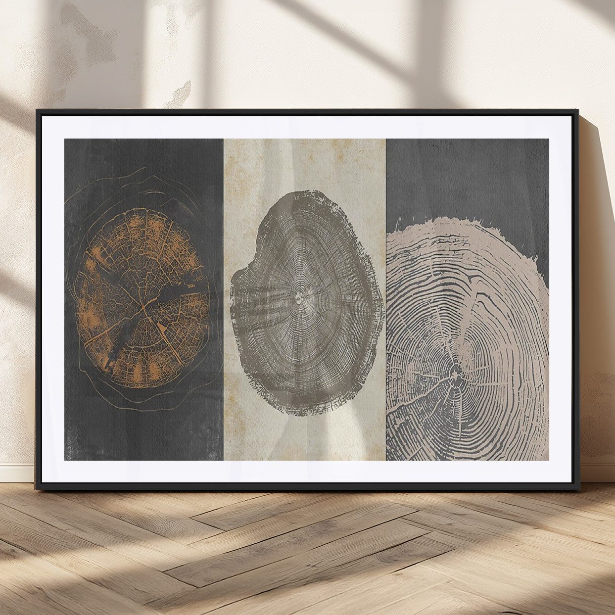 MGC-FP-36x24 - Boho Tree Ring Wall Art, Modern Minimalist Wood Grain Canvas, Tree Slice for Rustic Decor, Farmhouse