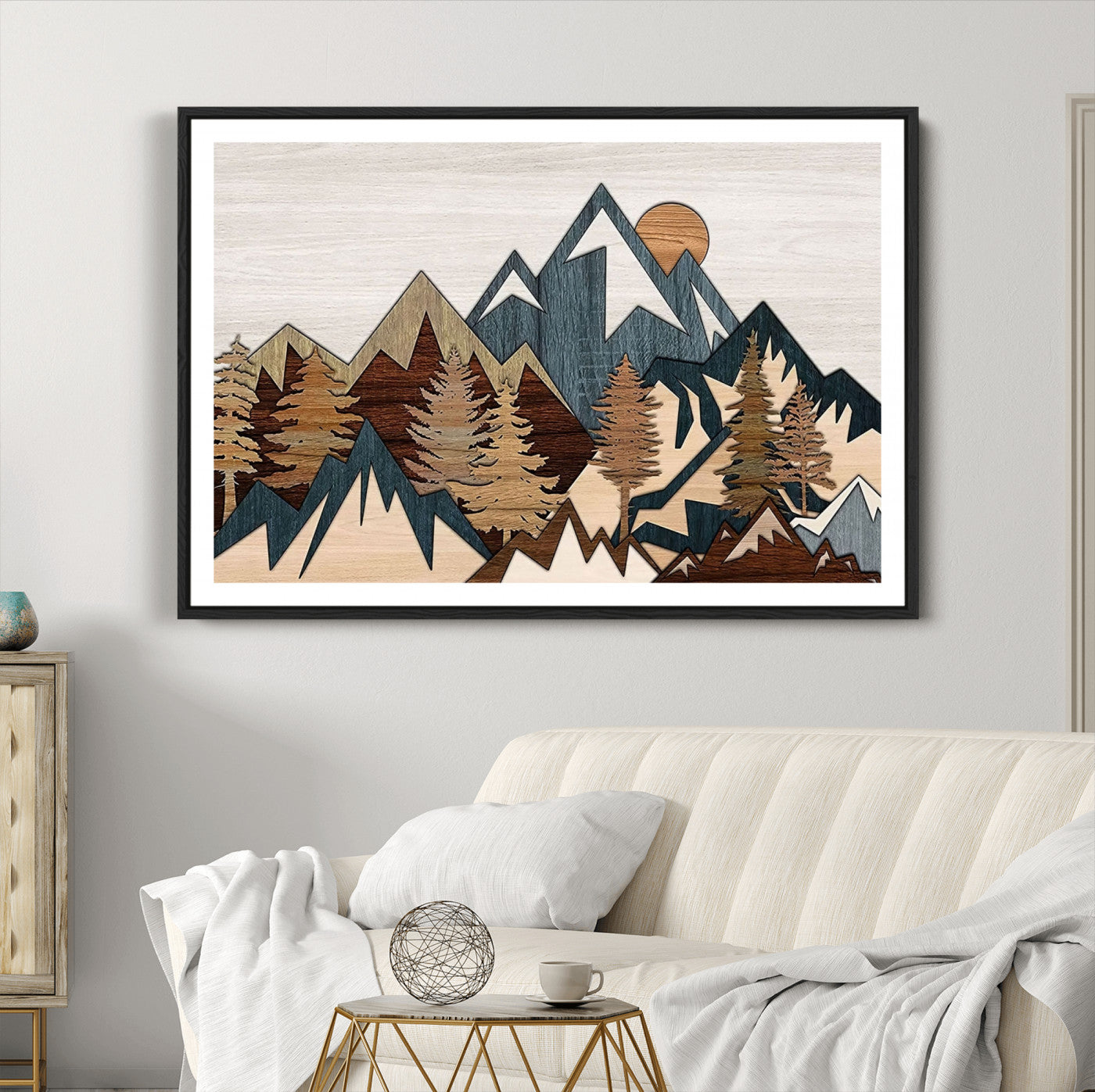 67950-MGC-FP-36x24_Black-Rustic Abstract Wood Panel Effect Canvas Mountain Range Top Wood Wall Art Canvas Print