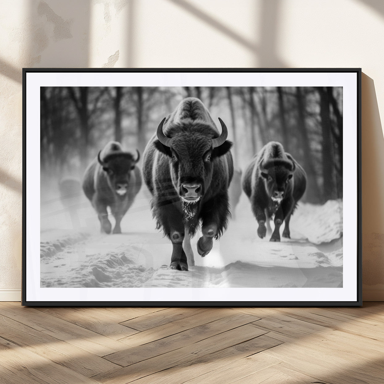MGC-FP-36x24 - Buffalo Wall Art Canvas Print, Bison Family Wall Art Canvas Print