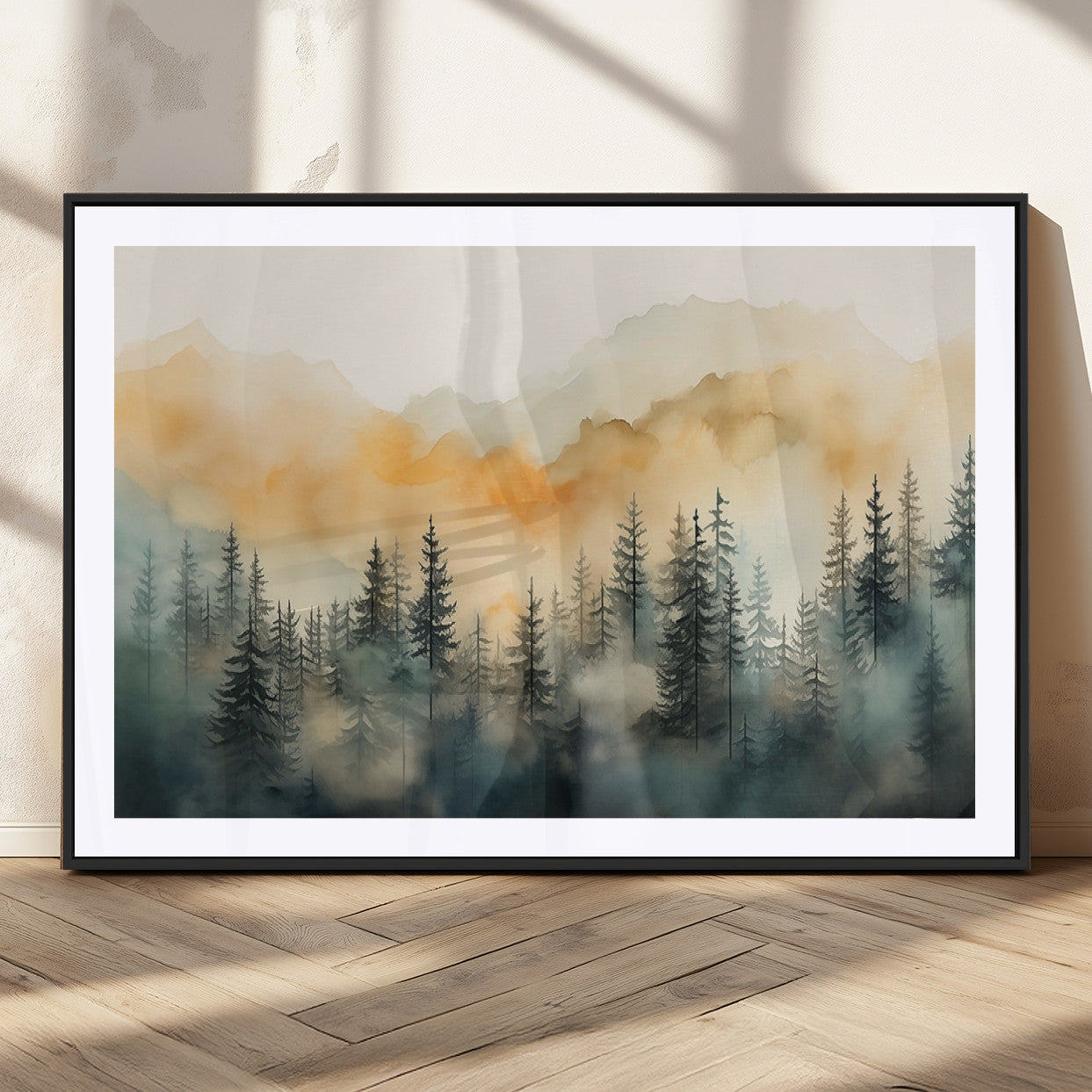 34155-MGC-FP-36x24_Black-Abstract Forest Print - Mountain Wall Art | Autumn Landscape Canvas Print for Living Room, Bedroom, or Office | Large Wall Art Decor