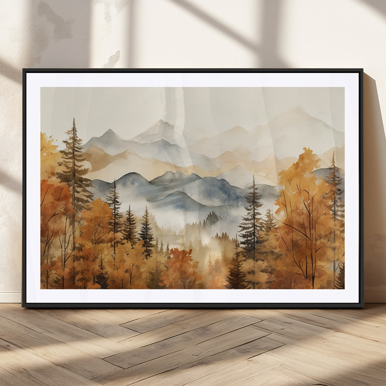 MGC-FP-36x24 - Golden Autumn Forest Wall Art Canvas | Mountain Landscape Canvas Print for Living Room or Bedroom |