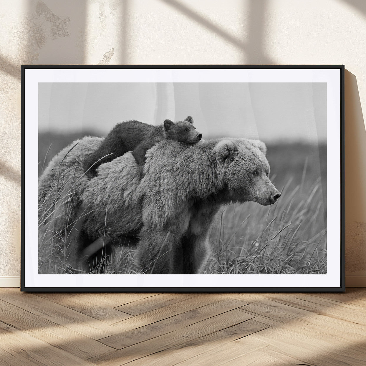 76338-MGC-FP-36x24_Black-Bear and Cub Wall Art Canvas | 399 Bear Cub Wildlife-Inspired Animal Art for Living Room or Office |