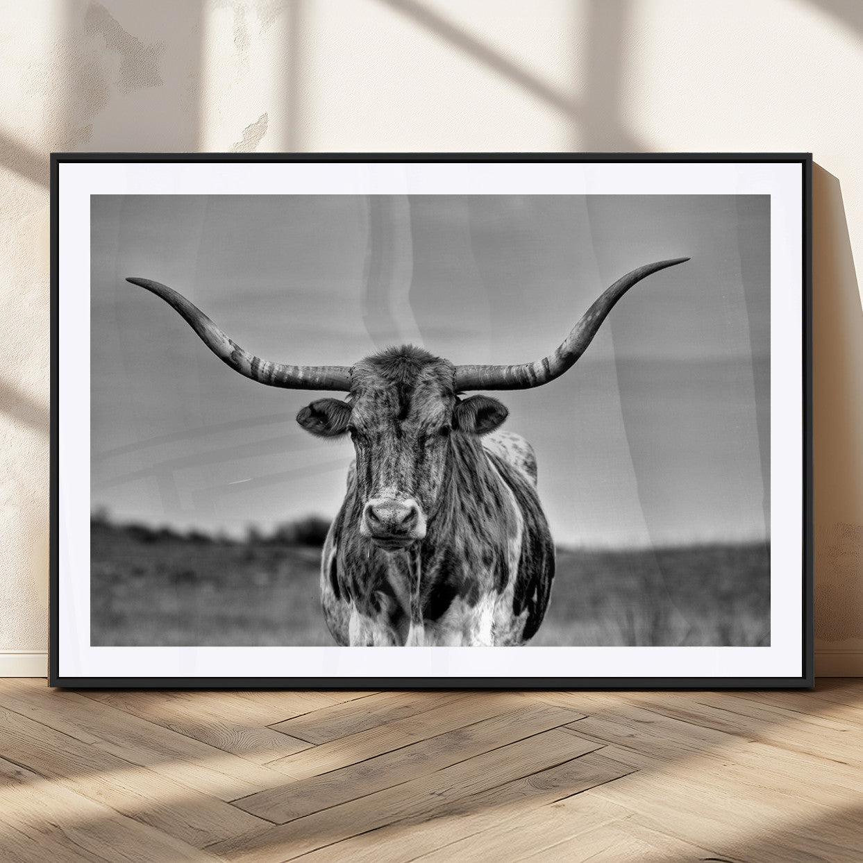 70836-MGC-FP-36x24_Black-Texas Longhorn Cow Wall Art, Texas Longhorn Canvas, Cattle Canvas Print