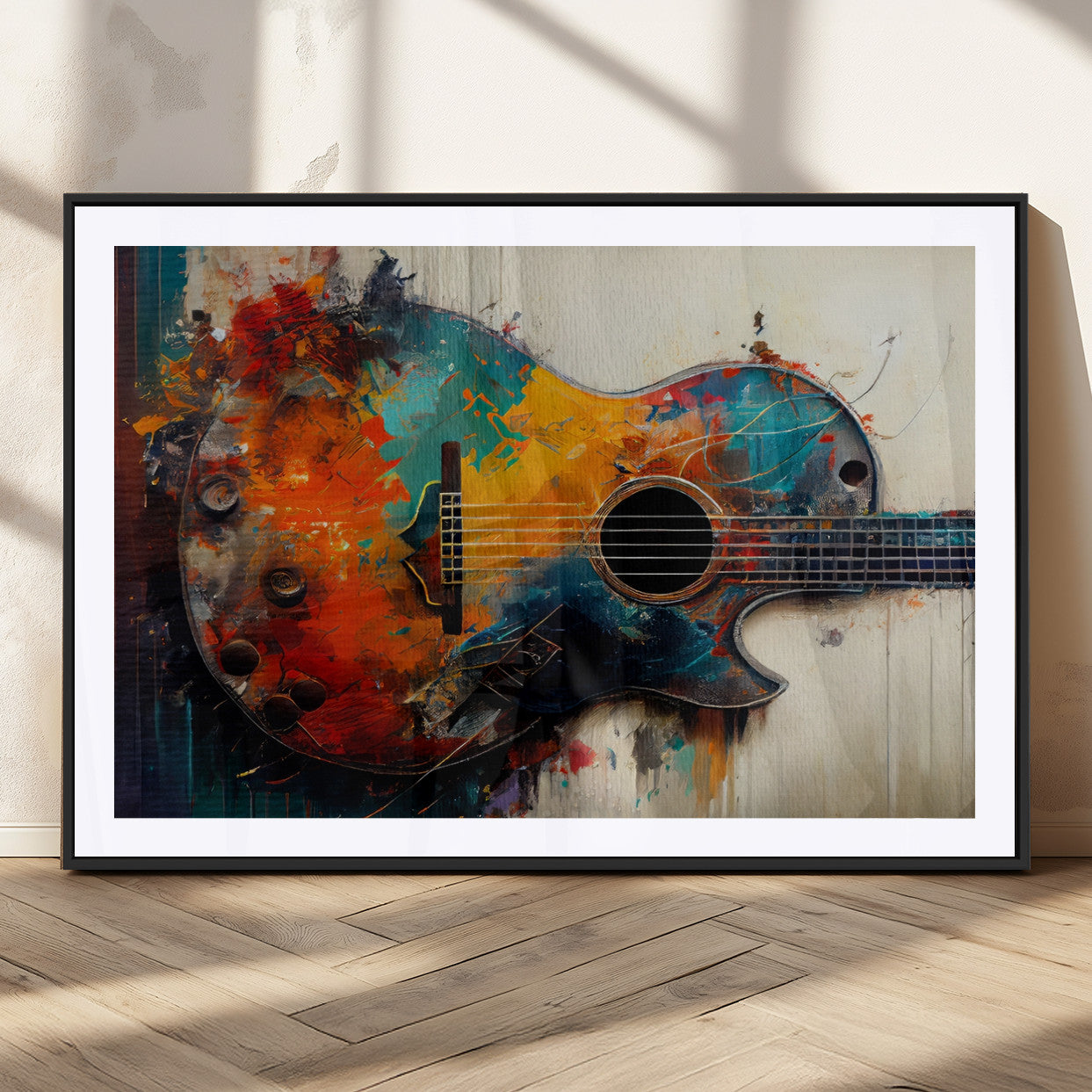 MGC-FP-36x24 - Abstract Guitar Wall Art Canvas | Vibrant Music-Inspired Art for Living Room or Studio | Colorful