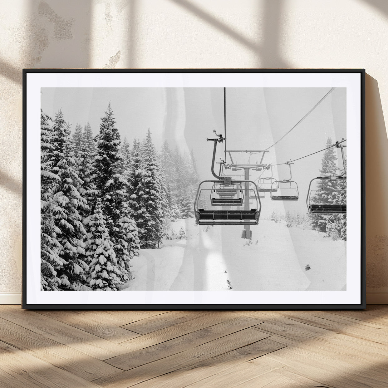 MGC-FP-36x24 - Winter Forest Wall Art Canvas Print, Framed Snowy Forest Art Picture Print, Winter Ski Lift Perfect