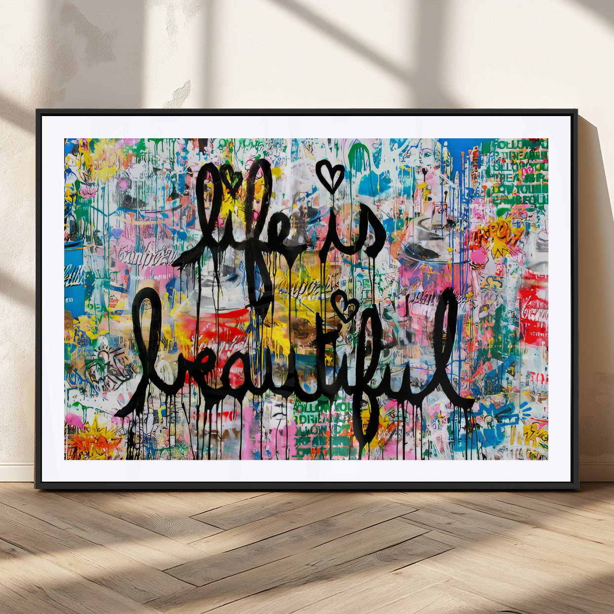 MGC-FP-36x24 - Life Beautiful Art Print - Banksy Graffiti Wall Art Canvas Print | Graffiti Wall Art Canvas Print