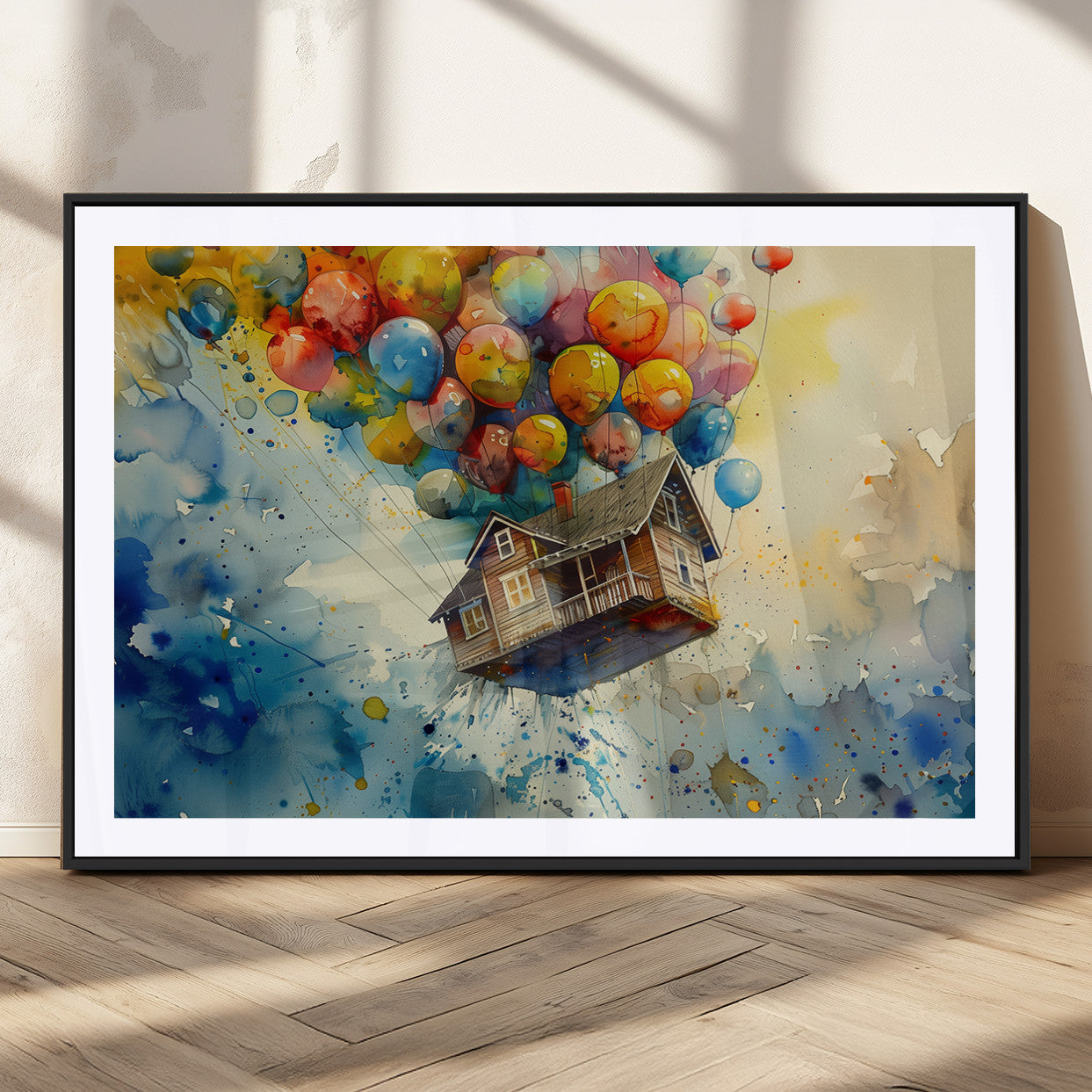 MGC-FP-36x24 - UP-Inspired Floating House with Balloons Canvas Art – Colorful 3-Panel Wall Decor for Living Room,