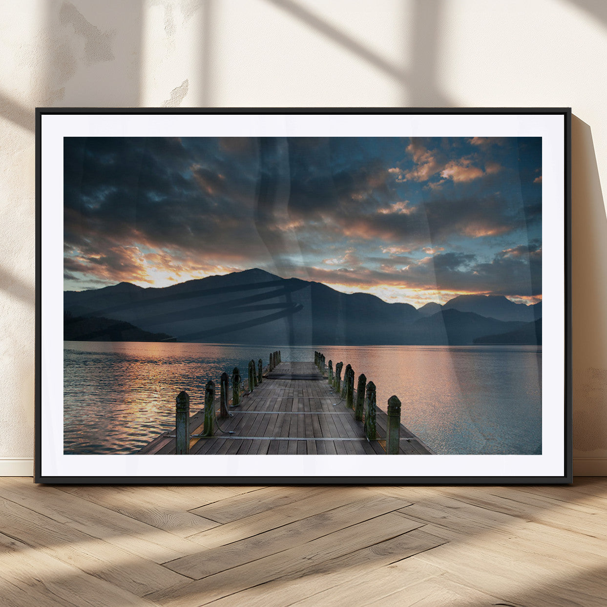 MGC-FP-36x24 - Mountain Lake Wood Pier Canvas Wall Art Nature Lake Print