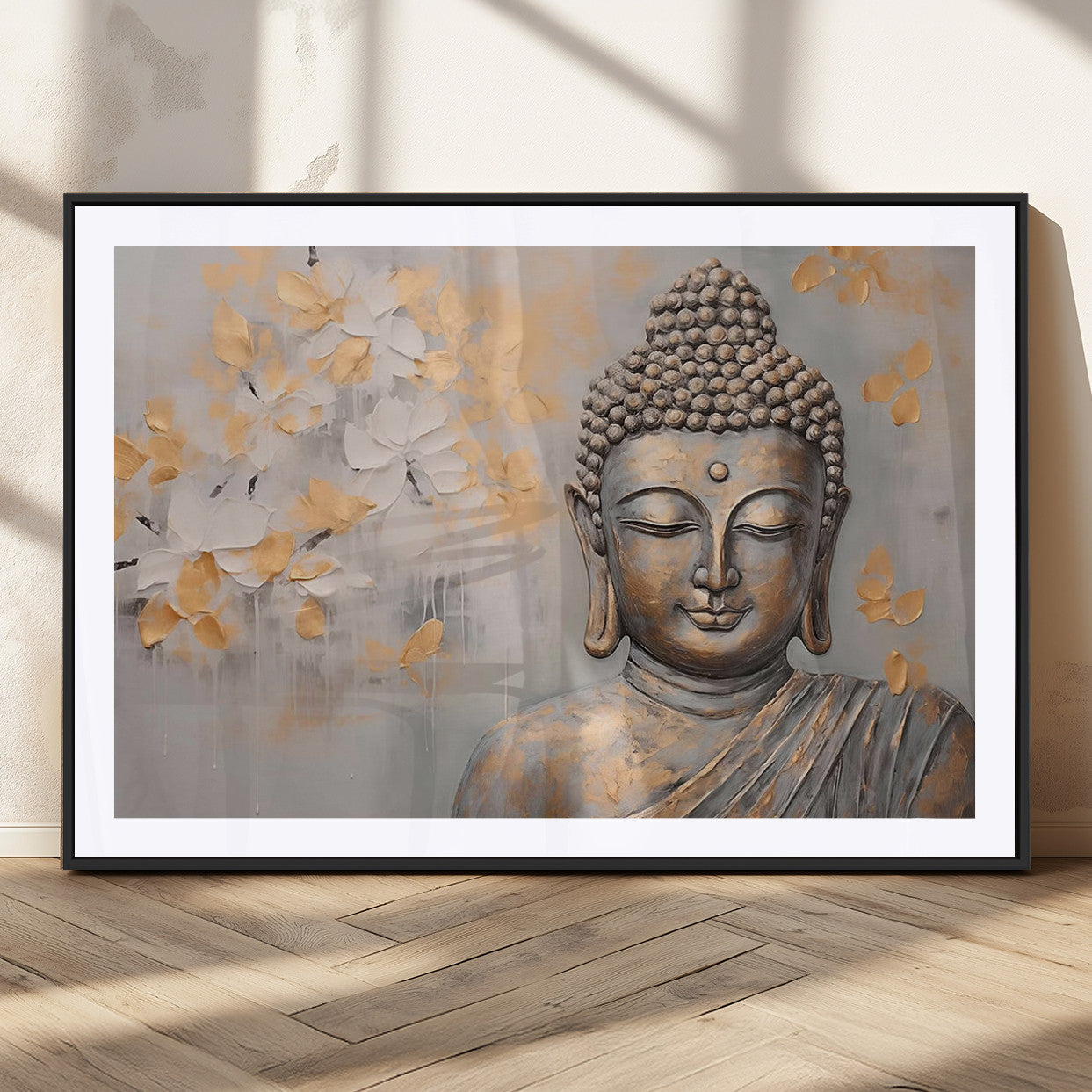 MGC-FP-36x24 - Abstract Buddha Statue Wall Art Canvas Print - Modern Meditation Decor for Living Room, Office, Yoga