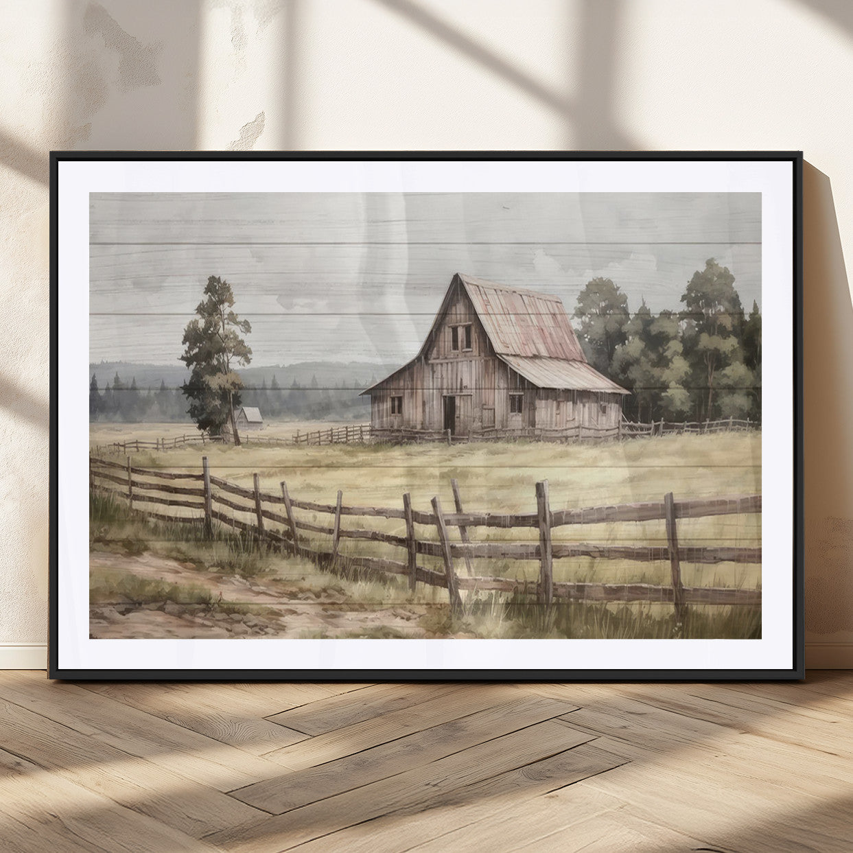 87489-MGC-FP-36x24_Black-Rustic Farmhouse Barn Wall Art | 3-Panel Framed Gallery Wrap Giclee Canvas Print for Living Room,
