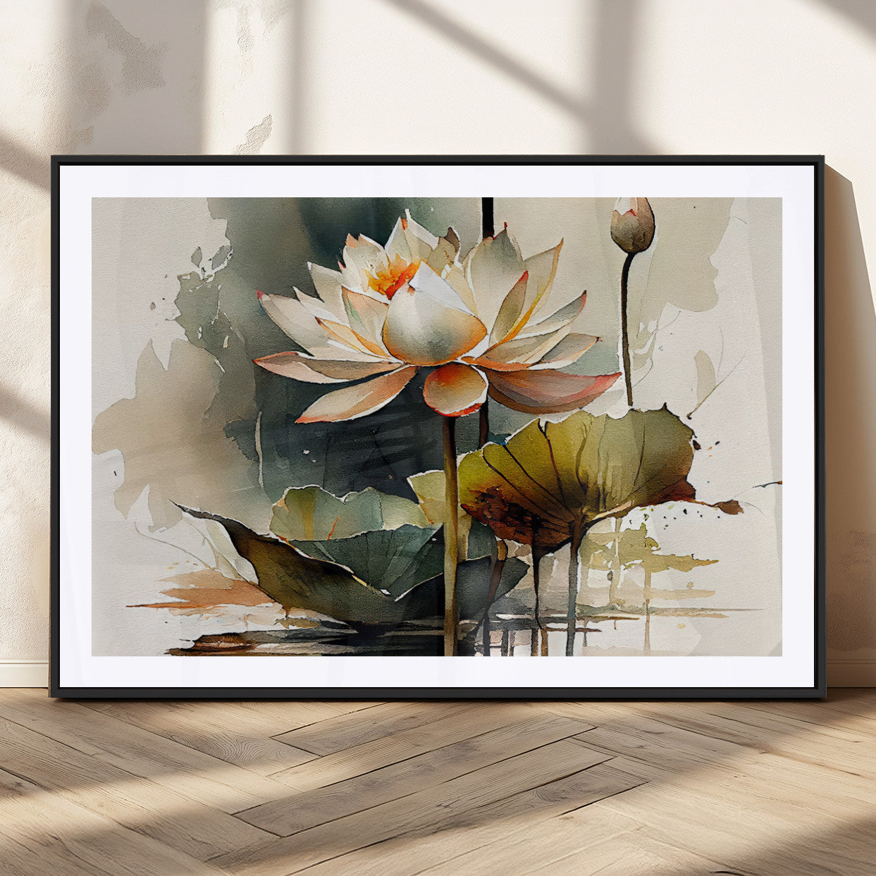 MGC-FP-36x24 - Lotus Flower Watercolor Canvas Print – A Symbol of Serenity and Growth, Captured in Soft Watercolors