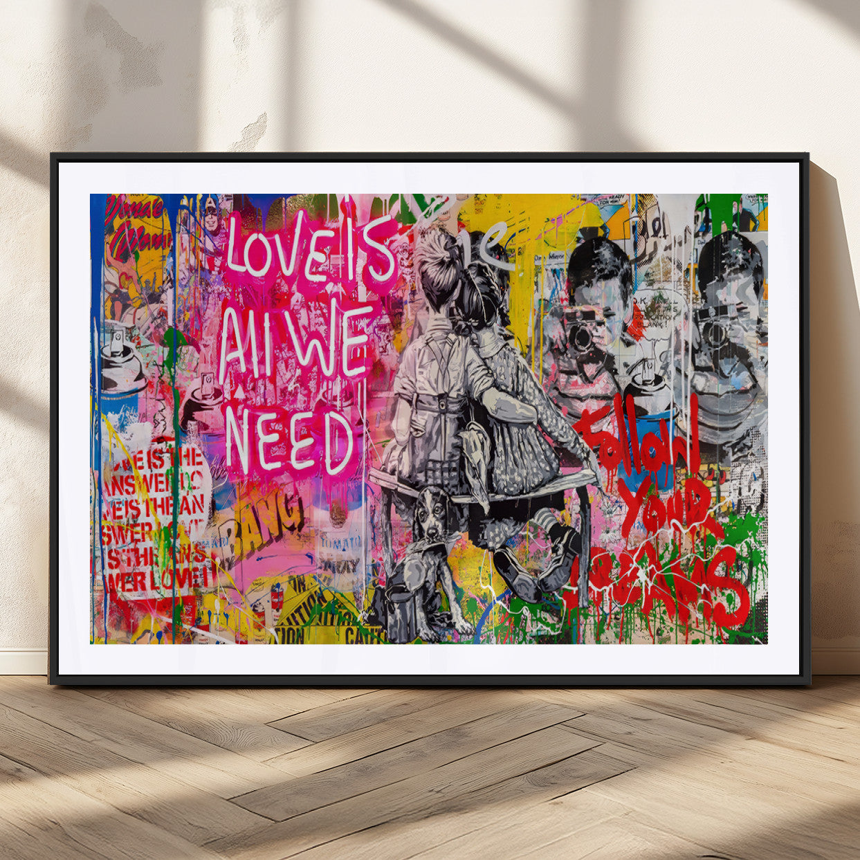 MGC-FP-36x24 - Follow Your Dreams & Love is All We Need Graffiti Street Art Triptych | Colorful Urban Wall Art