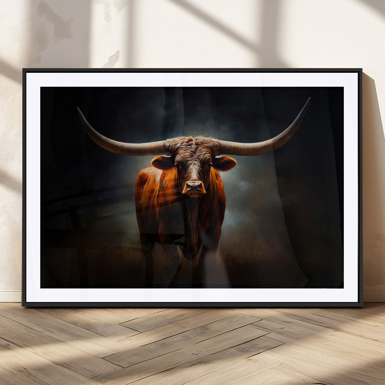 MGC-FP-36x24 - Abstract Texas Longhorn Wall Art Print | 3-Panel Large Texas Longhorn Canvas Print for Living Room,