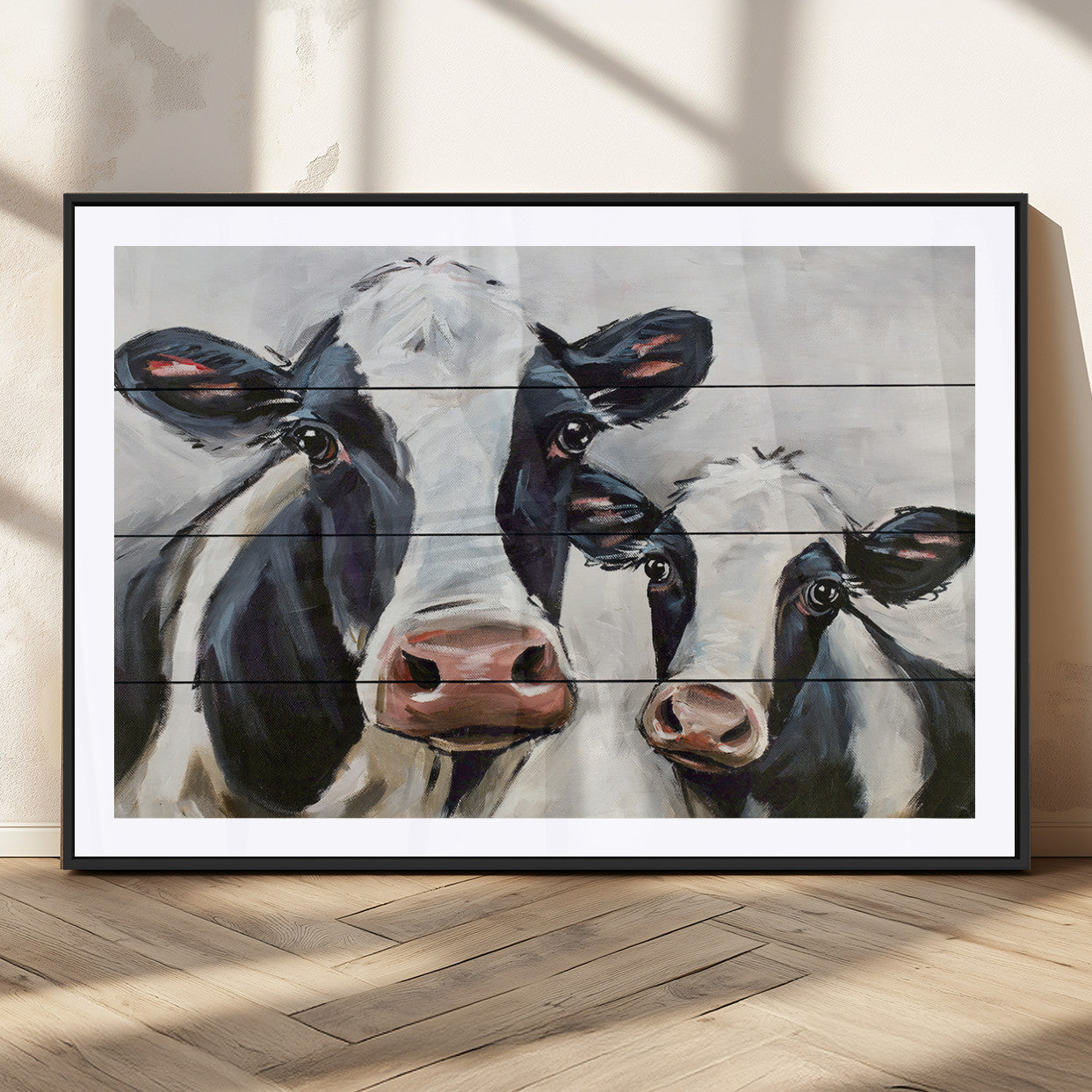 28934-MGC-FP-36x24_Black-Vintage Baby and Mom Cattle Wall Art Canvas Print