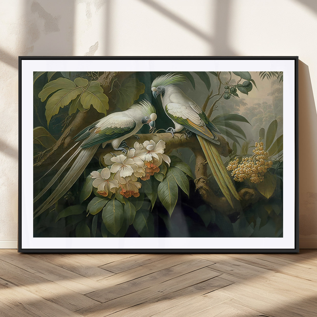 84047-MGC-FP-36x24_Black-Tropical Paradise Print Wall Art Stunning Artwork of a Parrot in a Lush Forest with Beautiful