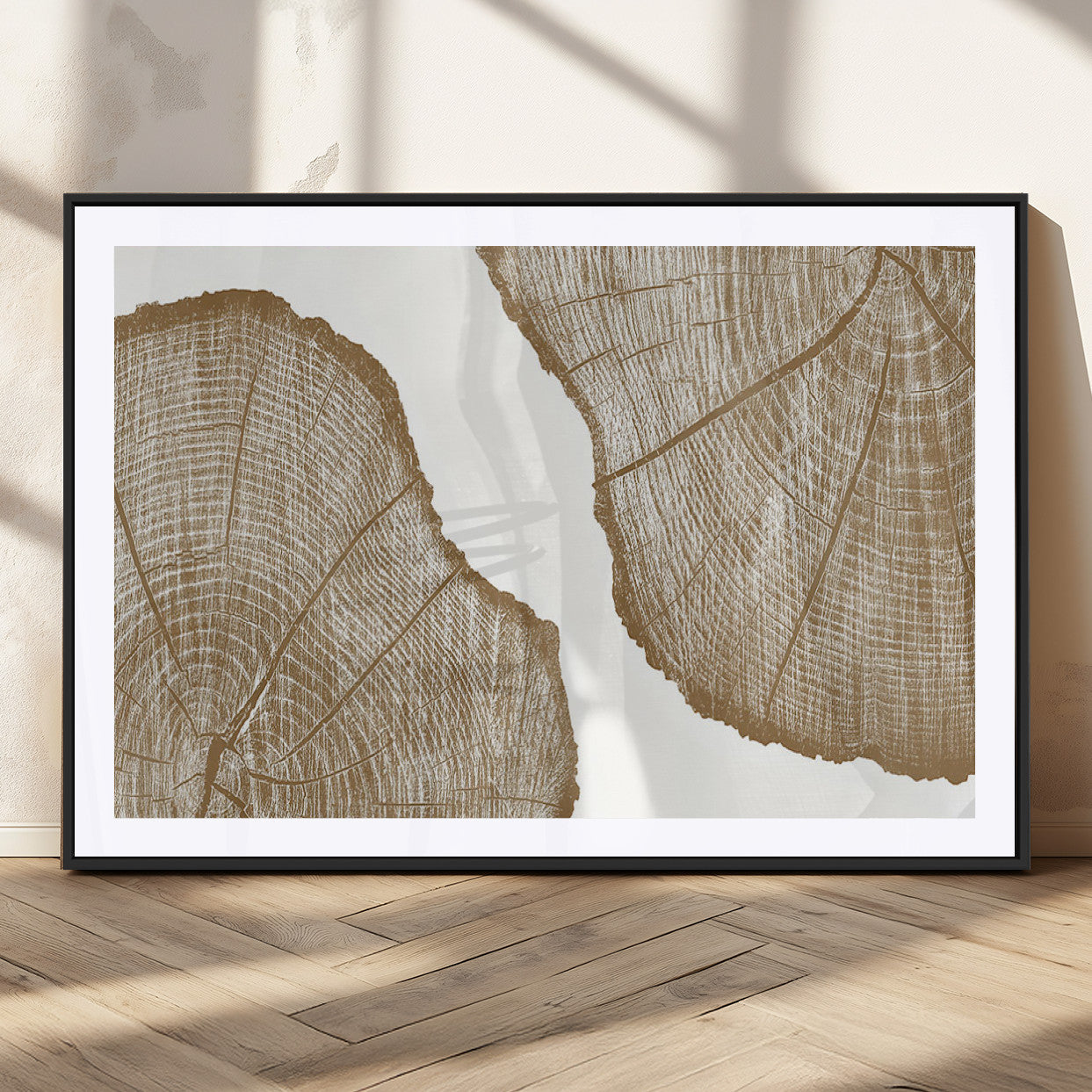 -Rustic Brown Tree Ring Wall Art Canvas Print – Framed and Ready to Hang – Elegant Nature-Inspired