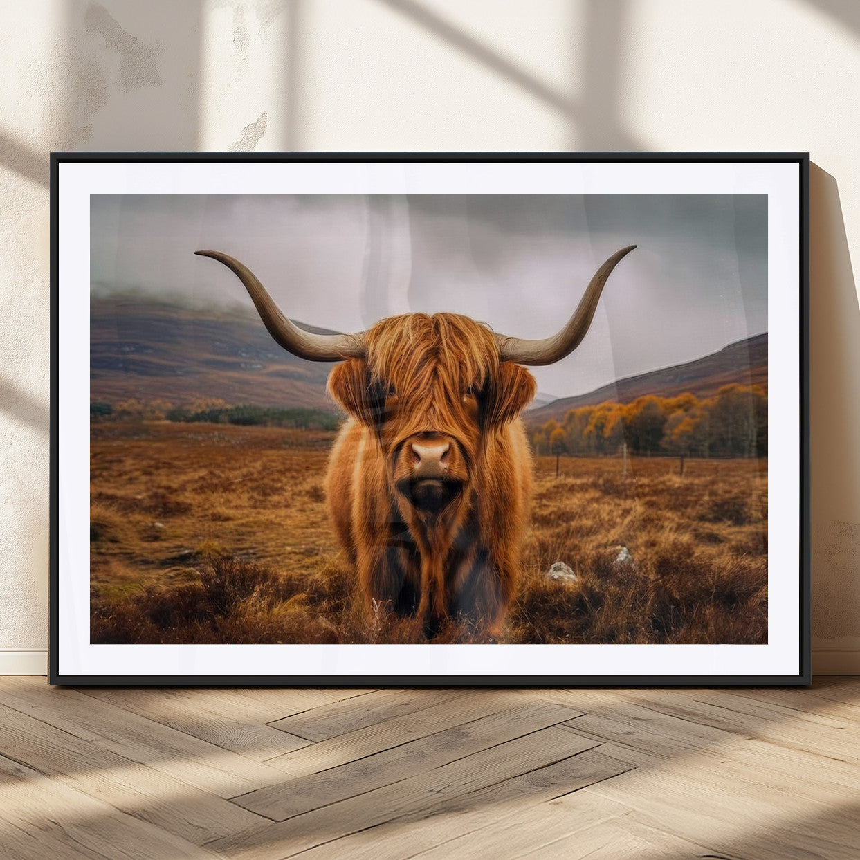 65529-MGC-FP-36x24_Black-Highland Cow Longhorn Wall Art – Rustic Canvas Print, Framed and Ready to Hang for Farmhouse Décor
